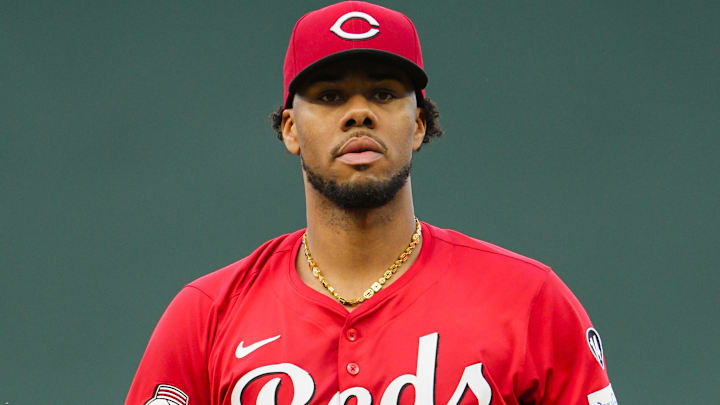 May 28, 2025; Kansas City, Missouri, USA; Cincinnati Reds starting pitcher Hunter Greene (21) pitches during the first inning against the Kansas City Royals at Kauffman Stadium. Mandatory Credit: Jay Biggerstaff-Imagn Images
