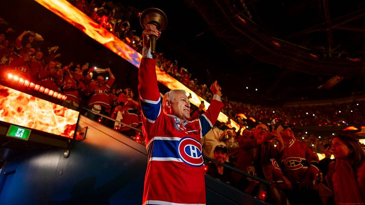 MONTREAL, CANADA- MAY 25: Claude Lemieux carries the torch in the opening ceremony of Game Three of the Eastern Conference Final of the 2026 Stanley Cup Playoffs between the Montreal Canadiens and the Carolina Hurricanes at the Bell Centre on May 25, 2026 in Montreal, Quebec, Canada. (Photo by Matt Garies/NHLI via Getty Images)