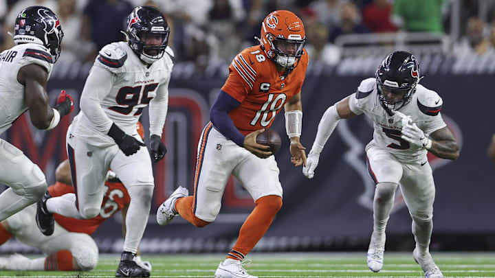 Running for his life became the theme for Caleb Williams against Houston blitzes, so he can expect similar tactics from the Colts. Running for his life became the theme for Caleb Williams against Houston blitzes, so he can expect similar tactics from the Colts.