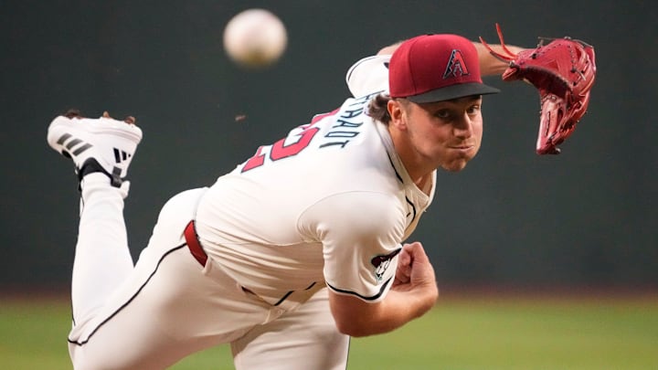 Arizona Diamondbacks pitcher Brandon Pfaadt (32) throws against the Tampa Bay Rays during the first inning at Chase Field in Phoenix, on April 22, 2025. Arizona Diamondbacks pitcher Brandon Pfaadt (32) throws against the Tampa Bay Rays during the first inning at Chase Field in Phoenix, on April 22, 2025.