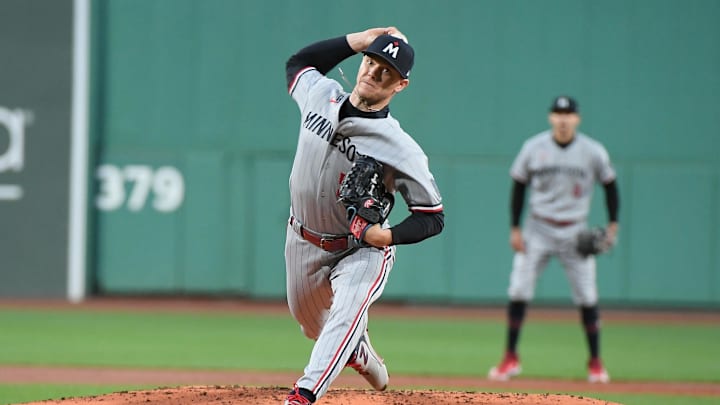 Apr 18, 2023; Boston, Massachusetts, USA; Minnesota Twins starting pitcher Sonny Gray (54) pitches against the Boston Red Sox during the first inning at Fenway Park. Mandatory Credit: Eric Canha-Imagn Images
