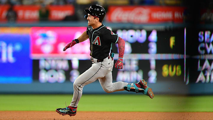 May 19, 2025; Los Angeles, California, USA; Arizona Diamondbacks right fielder Corbin Carroll (7) runs to third after hitting a triple against the Los Angeles Dodgers during the fourth inning at Dodger Stadium. Mandatory Credit: Gary A. Vasquez-Imagn Images May 19, 2025; Los Angeles, California, USA; Arizona Diamondbacks right fielder Corbin Carroll (7) runs to third after hitting a triple against the Los Angeles Dodgers during the fourth inning at Dodger Stadium. Mandatory Credit: Gary A. Vasquez-Imagn Images