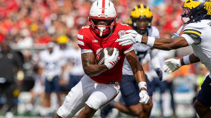Nebraska wide receiver Nyziah Hunter gains 13 yards against Michigan. Nebraska wide receiver Nyziah Hunter gains 13 yards against Michigan.