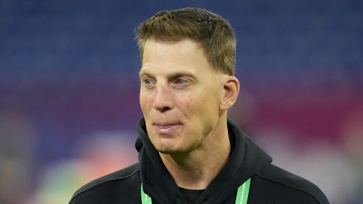 Philadelphia Eagles quarterbacks coach Doug Nussmeier during the 2024 NFL Combine at Lucas Oil Stadium. Philadelphia Eagles quarterbacks coach Doug Nussmeier during the 2024 NFL Combine at Lucas Oil Stadium.