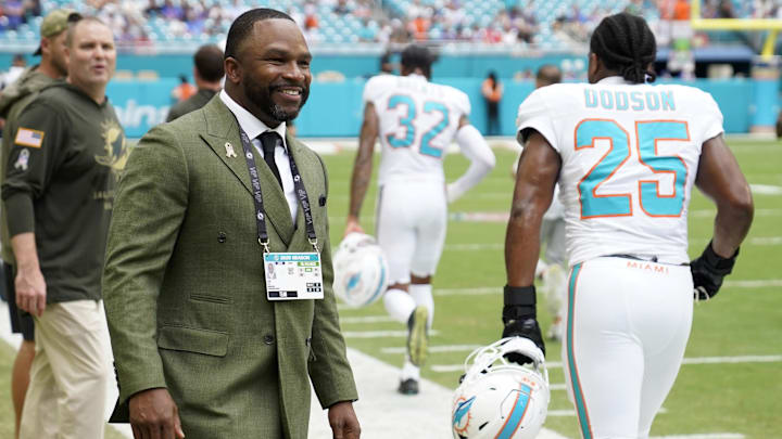 Miami Dolphins interim general manager Champ Kelly before a game against the Buffalo Bills at Hard Rock Stadium.