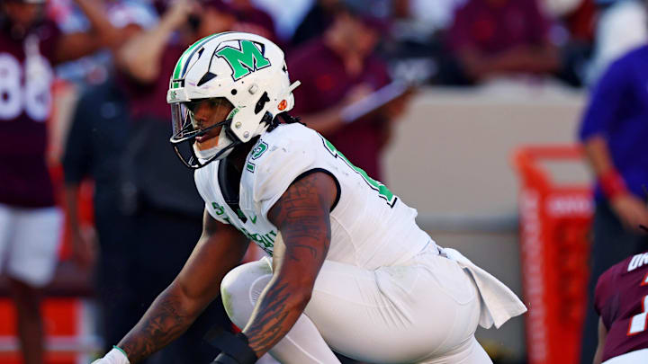 Marshall Thundering Herd edge Mike Green has been a popular mock draft selection of the Atlanta Falcons. Marshall Thundering Herd edge Mike Green has been a popular mock draft selection of the Atlanta Falcons.