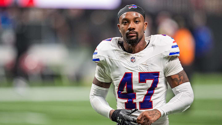 Buffalo Bills cornerback Christian Benford (47) on the field against the Atlanta Falcons at Mercedes-Benz Stadium.