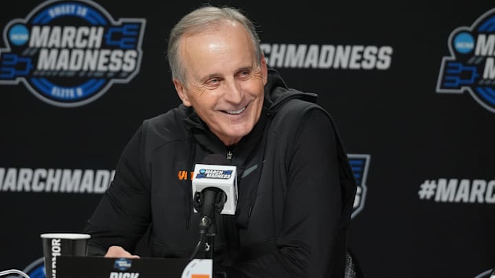 Mar 26, 2026; Chicago, IL, USA; Tennessee Volunteers head coach Rick Barnes during a press conference ahead of the midwest regional of the men's 2026 NCAA Tournament at United Center. Mandatory Credit: David Banks-Imagn Images