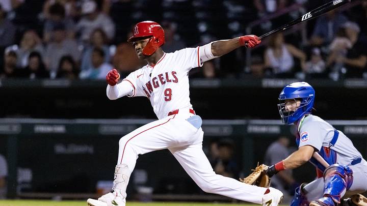 Mesa, AZ, USA; Los Angeles Angels outfielder Raudi Rodriguez during the Arizona Fall League Fall Stars Game at Sloan Park. Mandatory Credit: Mark J. Rebilas-Imagn Images