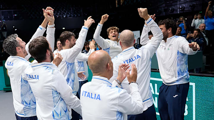 Italy celebrating at the 2024 Davis Cup Finals Group Stage