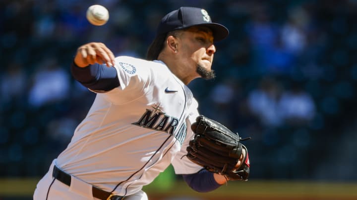 Seattle Mariners starting pitcher Luis Castillo throws during a game against the Tampa Bay Rays on Aug. 28 at T-Mobile Park. Seattle Mariners starting pitcher Luis Castillo throws during a game against the Tampa Bay Rays on Aug. 28 at T-Mobile Park.