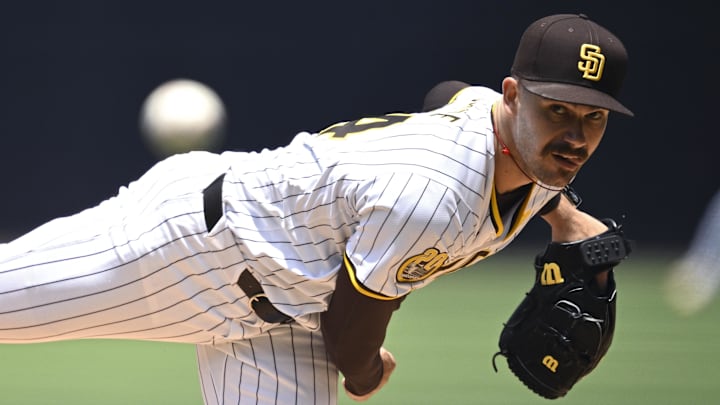 Jun 26, 2024; San Diego, California, USA; San Diego Padres starting pitcher Dylan Cease (84) pitches against the Washington Nationals during the first inning at Petco Park. Mandatory Credit: Orlando Ramirez-Imagn Images Jun 26, 2024; San Diego, California, USA; San Diego Padres starting pitcher Dylan Cease (84) pitches against the Washington Nationals during the first inning at Petco Park. Mandatory Credit: Orlando Ramirez-Imagn Images
