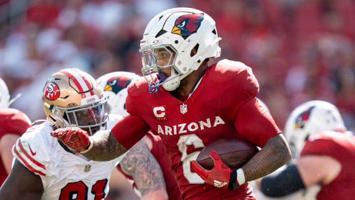 September 21, 2025; Santa Clara, California, USA; Arizona Cardinals running back James Conner (6) during the third quarter against the San Francisco 49ers at Levi's Stadium. Mandatory Credit: Kyle Terada-Imagn Images September 21, 2025; Santa Clara, California, USA; Arizona Cardinals running back James Conner (6) during the third quarter against the San Francisco 49ers at Levi's Stadium. Mandatory Credit: Kyle Terada-Imagn Images