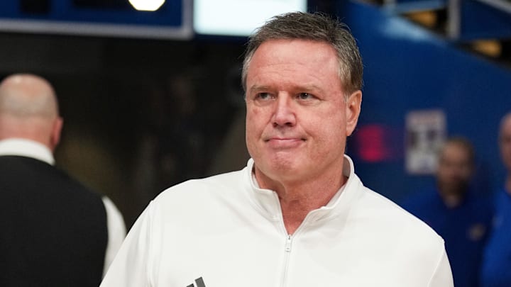 Nov 16, 2024; Lawrence, Kansas, USA; Kansas Jayhawks head coach Bill Self enters the court prior to a game against the Oakland Golden Grizzlies at Allen Fieldhouse. Mandatory Credit: Denny Medley-Imagn Images Nov 16, 2024; Lawrence, Kansas, USA; Kansas Jayhawks head coach Bill Self enters the court prior to a game against the Oakland Golden Grizzlies at Allen Fieldhouse. Mandatory Credit: Denny Medley-Imagn Images