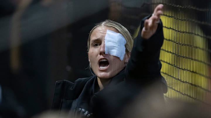 Oregon pitcher Lyndsey Grein rallies the crowd from the dugout as the Oregon Ducks host the Idaho State Bengals in an NCAA regional on May 15, 2026, at Jane Sanders Stadium in Eugene, Oregon.