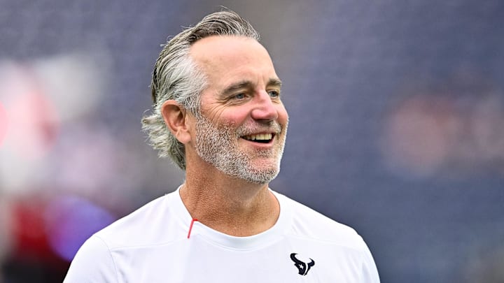 Sep 17, 2023; Houston, Texas, USA; Houston Texans defensive passing game coordinator Cory Undlin reacts during pre game against the Indianapolis Colts at NRG Stadium. Mandatory Credit: Maria Lysaker-Imagn Images