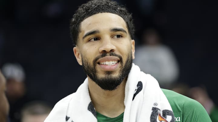 Mar 29, 2026; Charlotte, North Carolina, USA; Boston Celtics forward/guard Jayson Tatum (0) stands on the court following the game against the Charlotte Hornets at Spectrum Center. Mandatory Credit: Brian Westerholt-Imagn Images Mar 29, 2026; Charlotte, North Carolina, USA; Boston Celtics forward/guard Jayson Tatum (0) stands on the court following the game against the Charlotte Hornets at Spectrum Center. Mandatory Credit: Brian Westerholt-Imagn Images