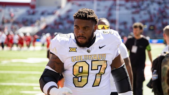 Oct 19, 2024; Tucson, Arizona, USA; Colorado Buffalos defensive tackle Chidozie Nwankwo (97) against the Arizona Wildcats at Arizona Stadium. Mandatory Credit: Mark J. Rebilas-Imagn Images Oct 19, 2024; Tucson, Arizona, USA; Colorado Buffalos defensive tackle Chidozie Nwankwo (97) against the Arizona Wildcats at Arizona Stadium. Mandatory Credit: Mark J. Rebilas-Imagn Images