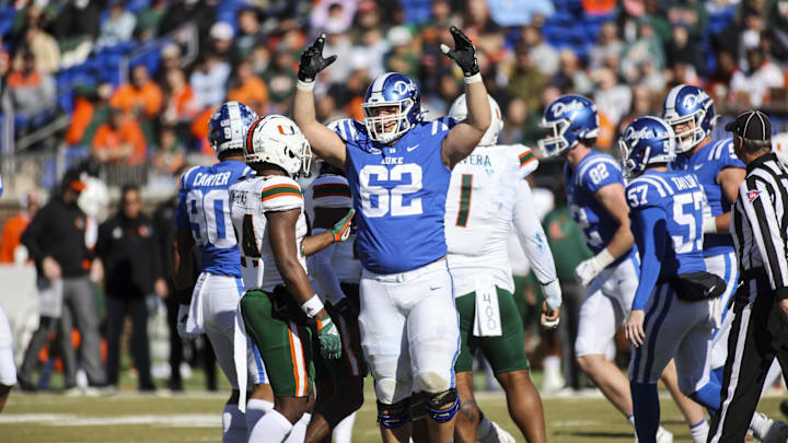 Nov 27, 2021; Durham, North Carolina, USA;  Duke football offensive tackle Graham Barton (62)