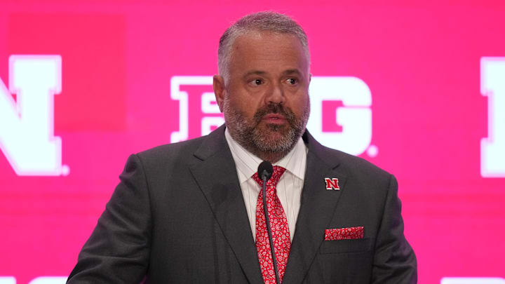 Nebraska head coach Matt Rhule speaks to the media during the Big Ten Football Media Days at Mandalay Bay Resort.