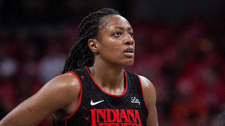 Sep 28, 2025; Indianapolis, Indiana, USA; Indiana Fever guard Kelsey Mitchell (0) in the second half during game four against the Las Vegas Aces of the second round for the 2025 WNBA Playoffs at Gainbridge Fieldhouse. Mandatory Credit: Trevor Ruszkowski-Imagn Images Sep 28, 2025; Indianapolis, Indiana, USA; Indiana Fever guard Kelsey Mitchell (0) in the second half during game four against the Las Vegas Aces of the second round for the 2025 WNBA Playoffs at Gainbridge Fieldhouse. Mandatory Credit: Trevor Ruszkowski-Imagn Images