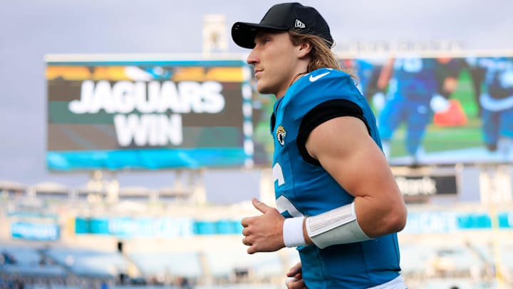 Jacksonville Jaguars quarterback Trevor Lawrence (16) runs off the field after the game of an NFL football matchup at EverBank Stadium, Sunday, Dec. 14, 2025, in Jacksonville, Fla. The Jaguars defeated the Jets 48-20. Jacksonville Jaguars quarterback Trevor Lawrence (16) runs off the field after the game of an NFL football matchup at EverBank Stadium, Sunday, Dec. 14, 2025, in Jacksonville, Fla. The Jaguars defeated the Jets 48-20.
