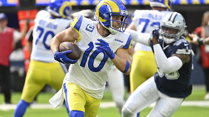 Los Angeles Rams wide receiver Cooper Kupp carries the ball during the second quarter against the Dallas Cowboys. Los Angeles Rams wide receiver Cooper Kupp carries the ball during the second quarter against the Dallas Cowboys.
