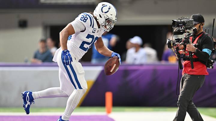 Oct 25, 2026; Minneapolis, Minnesota, USA; Indianapolis Colts running back Jonathan Taylor (28) reacts after rushing for a touchdown against the Minnesota Vikings in the first half at U.S. Bank Stadium. Mandatory Credit: Jeffrey Becker-Imagn Images Oct 25, 2026; Minneapolis, Minnesota, USA; Indianapolis Colts running back Jonathan Taylor (28) reacts after rushing for a touchdown against the Minnesota Vikings in the first half at U.S. Bank Stadium. Mandatory Credit: Jeffrey Becker-Imagn Images