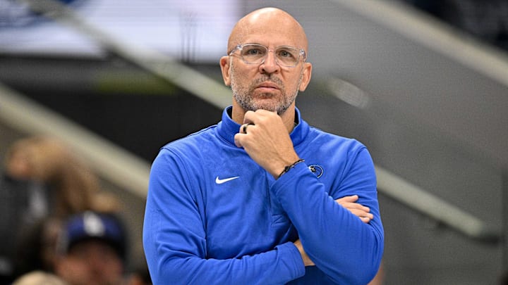 Mar 30, 2026; Dallas, Texas, USA; Dallas Mavericks head coach Jason Kidd looks on during the second quarter against the Minnesota Timberwolves at the American Airlines Center. Mandatory Credit: Jerome Miron-Imagn Images Mar 30, 2026; Dallas, Texas, USA; Dallas Mavericks head coach Jason Kidd looks on during the second quarter against the Minnesota Timberwolves at the American Airlines Center. Mandatory Credit: Jerome Miron-Imagn Images
