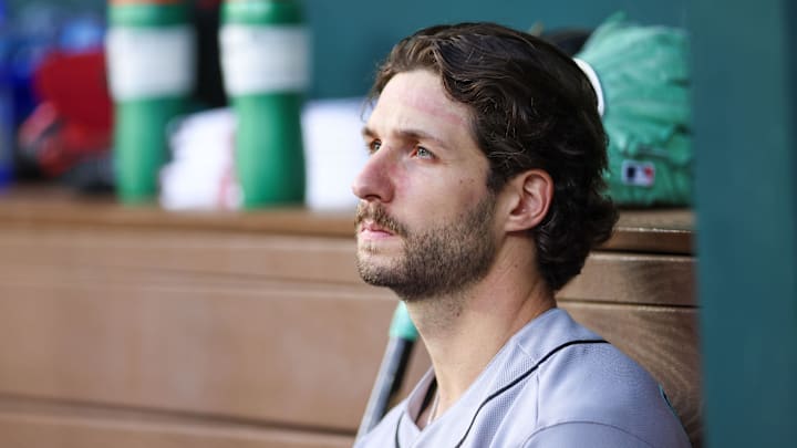 May 12, 2026; Arlington, Texas, USA; Arizona Diamondbacks pitcher Zac Gallen (23) waits in the dugout during the first inning against the Texas Rangers at Globe Life Field. Mandatory Credit: Andrew Dieb-Imagn Images