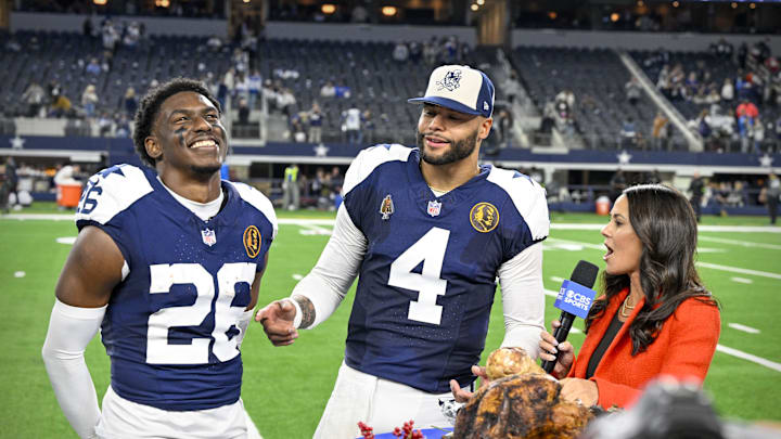 Dallas Cowboys stars DaRon Bland and Dak Prescott eat turkey legs after the victory over the Washington Commanders Dallas Cowboys stars DaRon Bland and Dak Prescott eat turkey legs after the victory over the Washington Commanders