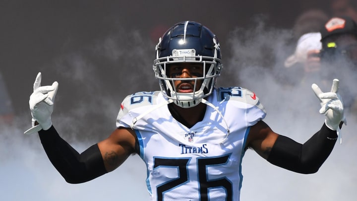 Sep 15, 2019; Nashville, TN, USA; Tennessee Titans cornerback Logan Ryan (26) takes the field before the game against the Indianapolis Colts at Nissan Stadium. Mandatory Credit: Christopher Hanewinckel-USA TODAY Sports