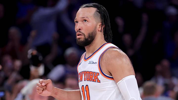 Jun 10, 2026; New York, New York, USA; New York Knicks guard Jalen Brunson (11) reacts during the fourth quarter of game four of the 2026 NBA Finals against the San Antonio Spurs at Madison Square Garden. Mandatory Credit: Brad Penner-Imagn Images