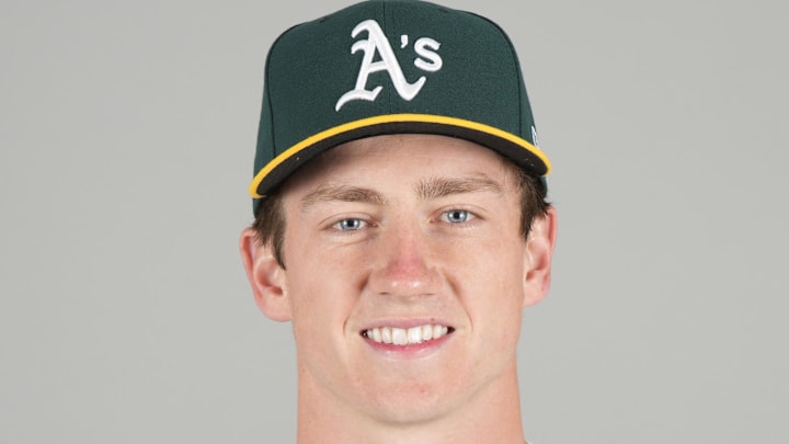 Feb 23, 2024; Mesa, AZ, USA; Oakland Athletics infielder Cooper Bowman (86) poses during Photo Day at Mesa Stadium. Mandatory Credit: Rick Scuteri-Imagn Images