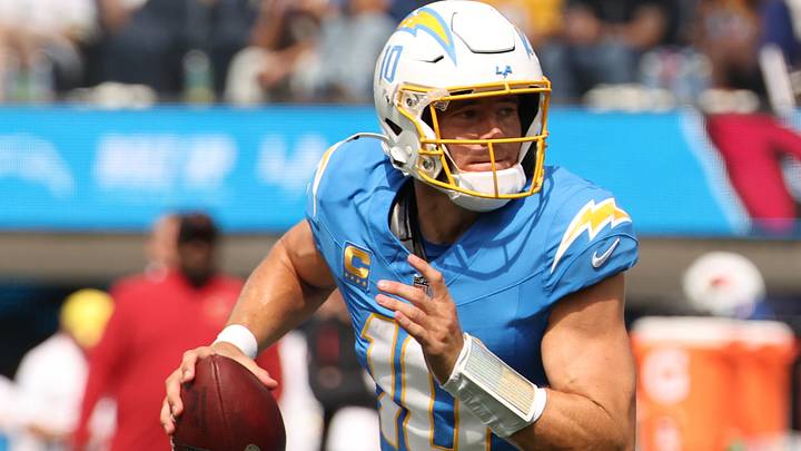 Sep 13, 2026; Inglewood, California, USA; Los Angeles Chargers quarterback Justin Herbert (10) scrambles against the Arizona Cardinals during the first half at SoFi Stadium. Mandatory Credit: Kiyoshi Mio-Imagn Images Sep 13, 2026; Inglewood, California, USA; Los Angeles Chargers quarterback Justin Herbert (10) scrambles against the Arizona Cardinals during the first half at SoFi Stadium. Mandatory Credit: Kiyoshi Mio-Imagn Images
