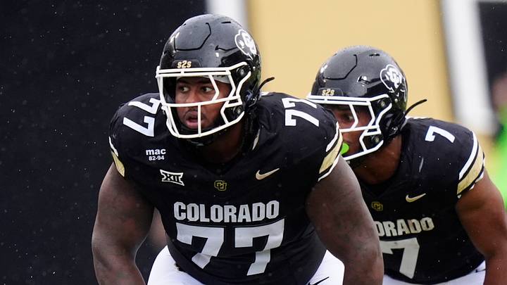Colorado Buffaloes offensive lineman Jordan Seaton (77) during the second quarter against the Iowa State Cyclones at Folsom Field. Colorado Buffaloes offensive lineman Jordan Seaton (77) during the second quarter against the Iowa State Cyclones at Folsom Field.