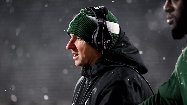 Michigan State's head coach Jonathan Smith looks on during the fourth quarter in the game against Rutgers on Saturday, Nov. 30, 2024, at Spartan Stadium in East Lansing. Michigan State's head coach Jonathan Smith looks on during the fourth quarter in the game against Rutgers on Saturday, Nov. 30, 2024, at Spartan Stadium in East Lansing.