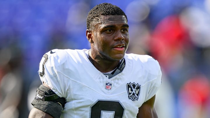 Sep 15, 2024; Baltimore, Maryland, USA; Las Vegas Raiders cornerback Jakorian Bennett (0) walks off of the field following the game against the Baltimore Ravens at M&T Bank Stadium. Mandatory Credit: Reggie Hildred-Imagn Images