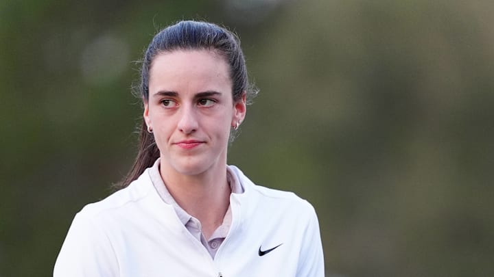 Indiana Fever guard Caitlin Clark waits on the second tee on November 13, 2024.