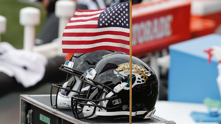 Oct 4, 2020; Cincinnati, Ohio, USA; Jacksonville Jaguars helmets on the sideline during a game against the Cincinnati Bengals in the first half at Paul Brown Stadium. Mandatory Credit: David Kohl-Imagn Images Oct 4, 2020; Cincinnati, Ohio, USA; Jacksonville Jaguars helmets on the sideline during a game against the Cincinnati Bengals in the first half at Paul Brown Stadium. Mandatory Credit: David Kohl-Imagn Images