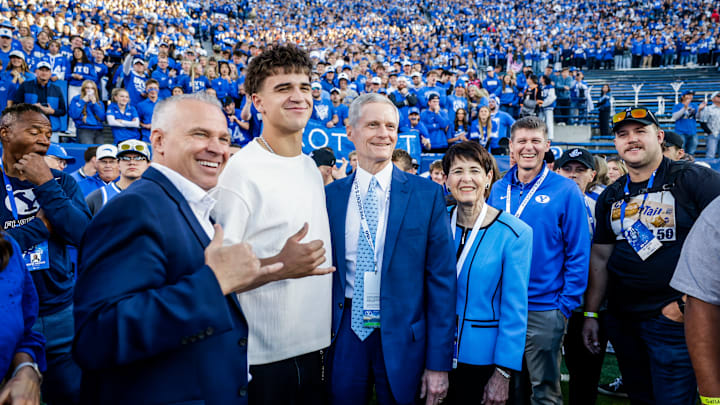 BYU commit Ryder Lyons attends the rivalry game against Utah BYU commit Ryder Lyons attends the rivalry game against Utah