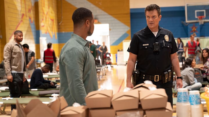 THE ROOKIE - ÒWildfireÓ - Nyla remains suspicious of Liam Glasser as a wildfire erupts, causing chaos in the city. Meanwhile, James tries to help a friend, and Seth makes a costly mistake, putting two of their own in danger. TUESDAY, FEB. 25 ( 9:00-10:00 p.m. EST) on ABC. (Disney/Mike Taing) 
NATHAN FILLION