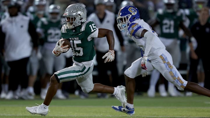 De La Salle junior speedster Jaden Jefferson rushed for a 43-yard touchdown in the third quarter of the Spartans' 39-10 win over Serra in Week 2 of the 2024 season. 