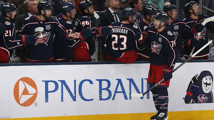 Blue Jackets defenseman Damon Severson celebrates the go-ahead goal in the third period of Tuesday night's win against Nashville. Blue Jackets defenseman Damon Severson celebrates the go-ahead goal in the third period of Tuesday night's win against Nashville.