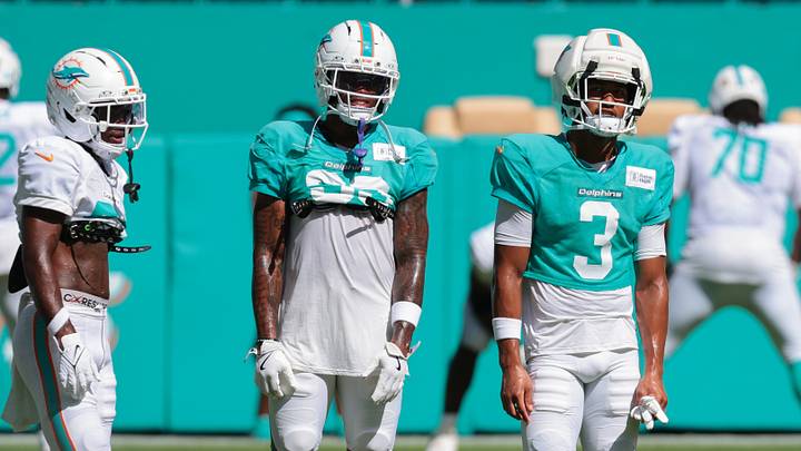Miami Dolphins cornerback Chris Johnson (right) looks on during practice at Hard Rock Stadium. Miami Dolphins cornerback Chris Johnson (right) looks on during practice at Hard Rock Stadium.