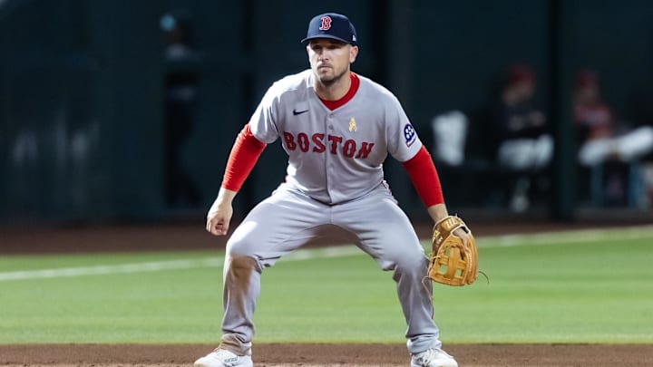 Sep 7, 2025; Phoenix, Arizona, USA; Boston Red Sox third baseman Alex Bregman against the Arizona Diamondbacks at Chase Field. Mandatory Credit: Mark J. Rebilas-Imagn Images