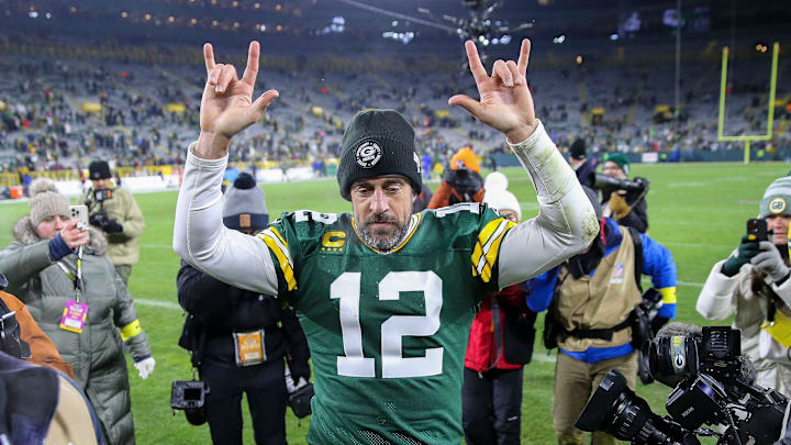 Green Bay Packers quarterback Aaron Rodgers (12) gestures to fans as he leaves the field after a game against the Los Angeles Rams on Monday, December 19, 2022, at Lambeau Field in Green Bay, Wis. The Packers won the game, 24-12.Tork Mason/USA TODAY NETWORK-Wisconsin

Apj Packers Vs Rams 121922 1788 Ttm