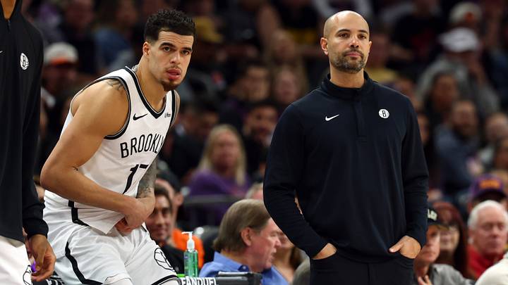 Jan 27, 2026; Phoenix, Arizona, USA; Brooklyn Nets forward Michael Porter Jr. (17) and head coach Jordi Fernandez against the Phoenix Suns at Mortgage Matchup Center. Mandatory Credit: Mark J. Rebilas-Imagn Images