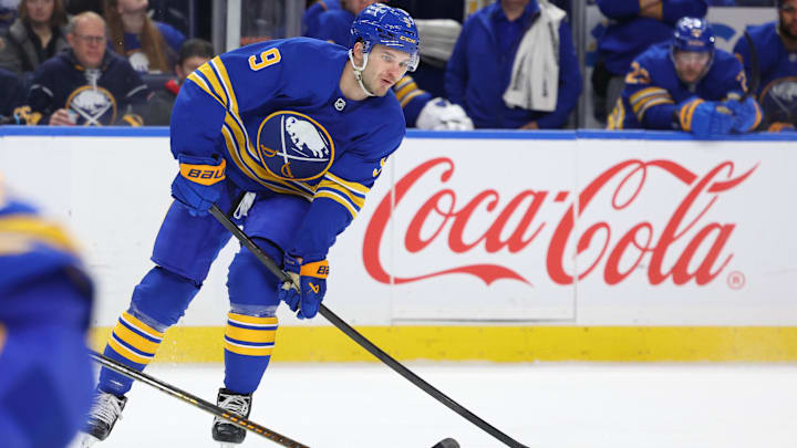 Jan 6, 2026; Buffalo, New York, USA; Buffalo Sabres center Josh Norris (9) looks to make a pass during the second period against the Vancouver Canucks at KeyBank Center. Mandatory Credit: Timothy T. Ludwig-Imagn Images Jan 6, 2026; Buffalo, New York, USA; Buffalo Sabres center Josh Norris (9) looks to make a pass during the second period against the Vancouver Canucks at KeyBank Center. Mandatory Credit: Timothy T. Ludwig-Imagn Images