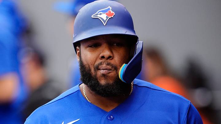 Blue Jays Vladimir Guerrero Jr. (27) reacts in the dugout after striking out. Credit: John E. Sokolowski-Imagn Blue Jays Vladimir Guerrero Jr. (27) reacts in the dugout after striking out. Credit: John E. Sokolowski-Imagn